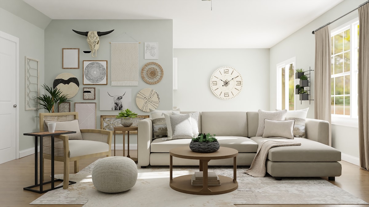 Minimalist beige ceramic vase on a warm wooden table, soft morning sunlight casting soft shadows, photorealistic interior, no human